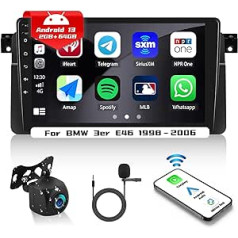 OiLiehu 2G+64G Android 13 Double DIN radio priekš BMW 3 Series E46 1998-2006 Carplay Android Car Wireless Car Radio ar ekrāna 9 collu atbalstu ekvalaizers/Bluetooth/FM RDS/WiFi/GPS/atpakaļskata kamera