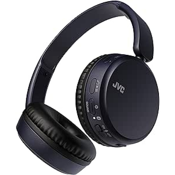 JVC bezvadu austiņas ar Bluetooth 5.2, mikrofonu, 35 stundu akumulatoru, 3 skaņas režīmiem un ekvalaizeru, vieglu, jaudīgu basu un regulējamu dizainu, HA-S36W-A (zils)