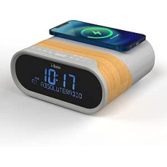 i-box DAB/DAB+ & FM Radio Alarm Clock, Wireless Fast 10 W Qi Charging Large Number Display, Double Alarm Clock with Bluetooth 5.0, 2 x 5 W Stereo Speaker, DAB Radio, 2 x USB Charging Ports