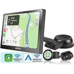ATOTO P807SD-FC portatīvais automašīnas radio, bezvadu Android automašīna un bezvadu CarPlay, 1080P priekšējā kamera, 7 collu QLED pretatspīduma ekrāns, WDR un automātiskais aptumšojums, tālvadības pults, balss asistents