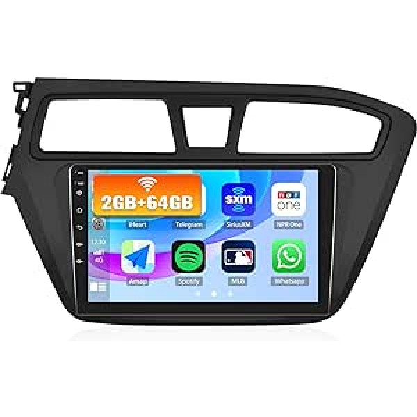 2G + 64G CAMECHO Android 12 automašīnas radio priekš Hyundai i20 (2015-2018) ar Navi Carplay Android Car, dubultā DIN automašīnas radio ar 9 collu ekrānu Bluetooth RDS/FM MirrorLink + atpakaļgaitas kamera