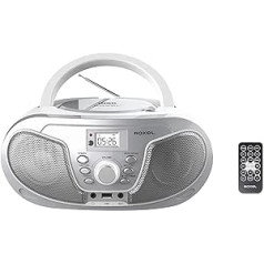 Roxel RCD-S70BT nešiojamas Boombox CD grotuvas su Bluetooth, nuotolinio valdymo pultas, FM radijas, USB MP3 atkūrimas, 3,5 mm AUX įvestis, ausinių lizdas, LED ekranas (sidabro spalvos)