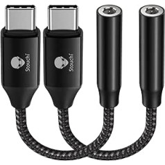 Adapter USB C to Jack, Stouchi USB Type C to 3.5 mm Headphone Adapter Aux Audio Dongle, HiRes DAC Chip, Compatible with Samsung Galaxy S22 S21 S20 Ultra Note20 S10, Pixel 6a, Huawei P50 Black Pack of