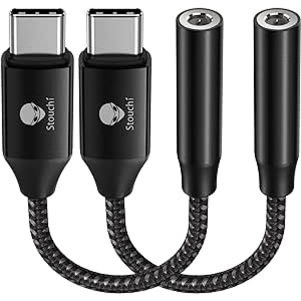 Adapteris USB C pie ligzdas, Stouchi C tipa USB līdz 3,5 mm austiņu adapteris Aux audio sargspraudnis, HiRes DAC mikroshēma, saderīgs ar Samsung Galaxy S22 S21 S20 Ultra Note20 S10, Pixel 6a, Huawei P50 Black Pack of