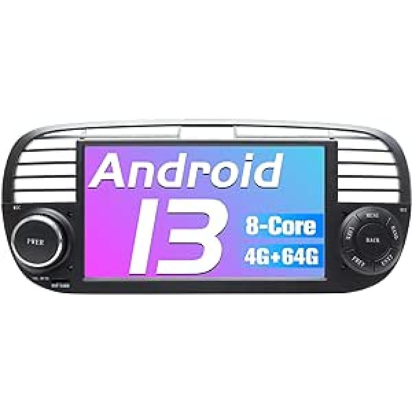 Android automašīnas radio priekš FIAT 500 2007-2016, Ponskoy Android 13 7 collu LCD skārienekrāna ekrāns Auto GPS navigācija ar CarPlay Android Car Stereo TPMS OBD 4G WiFi Bluetooth priekš Fiat 500 2008 Black