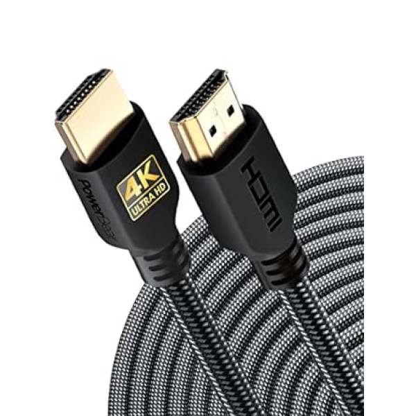 PowerBear 4K HDMI Cable 7 m | 18 Gbps High Speed HDMI Cable, Braided Nylon and Gold Plug, 4K @ 60Hz, Ultra HD, 2K, 1080P, ARC and CL3 Certified | for Laptop, Monitor, PS5, PS4