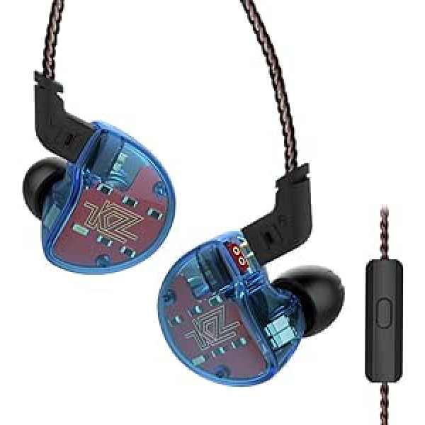 Linsoul KZ ZS10 5 draiveri ausu monitoros, augstas izšķirtspējas austiņas/austiņas ar noņemamu kabeli (ar mikrofonu, zils)