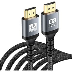 8K HDMI 2.1 kabelis 3 metrai, SRMAY Ultra 48Gbps Ethernet didelės spartos 8K @ 60Hz, 4K @ 120Hz RTX 3080 DSC, skirtas PS5, HDCP 2.2 ir 2.3, eARC, dinaminis HDR, suderinamas su Xbox4/X3/PS5