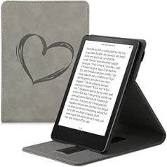 kwmobile aizsargmaciņš, kas saderīgs ar Amazon Kindle Paperwhite (11. paaudze — 2021. gads) - Korpuss e-lasītājs ar siksnas statīvu - Sirds suka pelēka