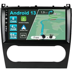 JOYX Android 13 IPS automašīnas radio piemērots Mercedes-Benz C-Class W203 W209 C180 C200 CL203 C209 (2004-2007) - 4G+64G - Iebūvēts DSP/Carplay/Android Car - Kamera + mikrofons - 9 collu SWC 2 DIN DAB 36 -Cam