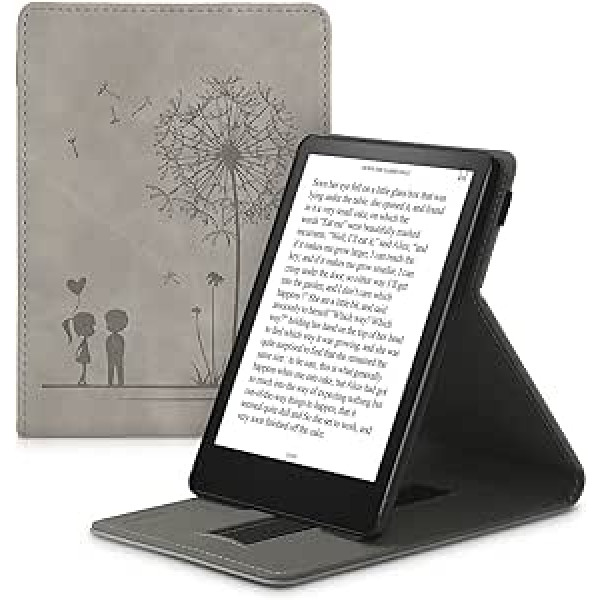 kwmobile aizsargvāciņš, kas saderīgs ar Amazon Kindle Paperwhite (11. paaudze — 2021. gads) - E-lasītājs futrālī ar siksnas statīvu — Dandelion Love Grey