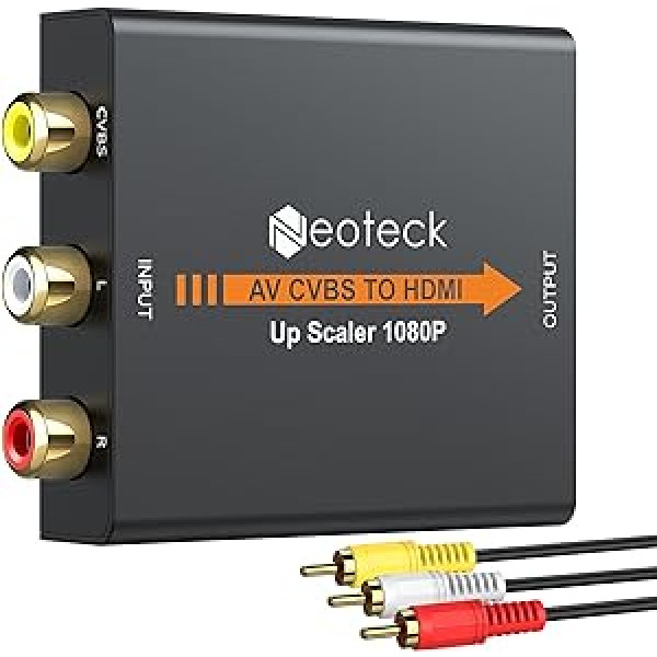 Neoteck 1080P AV zu HDMI Konverter Adapter 1080P/720P 3RCA AV CVBS Analog zu Digital Composite zu HDMI Metallgehäuse für TV PS2 STB VHS VCR BlueRay DVD Projector Spielkonsole