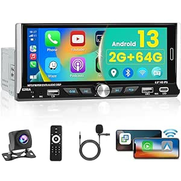 Hikity 2G 64G Android 13 bezvadu Apple Carplay automašīnas radio ar navigācijas skaļuma pogu 6,86 collu skārienekrāna automašīnas radio ar Android automašīnas GPS WiFi Hi-Fi Bluetooth 2USB Type-C FM RDS SWC atpakaļgaitas kamera