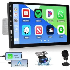 Automašīnas radio 1 DIN ar Apple Carplay un Android Car, Hikity 9 collu ekrāna skārienekrāna automašīnas radio Bluetooth brīvroku komplekts Mirror Link EQ SWC USB FM radio ar atpakaļgaitas kameru