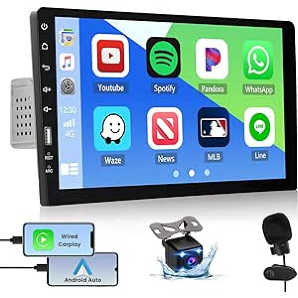 Automašīnas radio 1 DIN ar Apple Carplay un Android Car, Hikity 9 collu ekrāna skārienekrāna automašīnas radio Bluetooth brīvroku komplekts Mirror Link EQ SWC USB FM radio ar atpakaļgaitas kameru