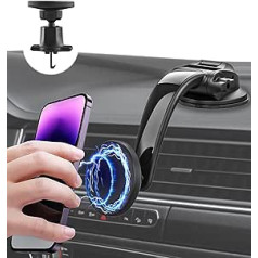 woleyi Car Suction Cup Mobile Phone Holder Magsafe Pack of 2, Magnetic Front Car Mobile Phone Holder Dashboard Windscreen Ventilation [Strongest Magnetic Force] for iPhone 14 13 12 Pro Max Plus and