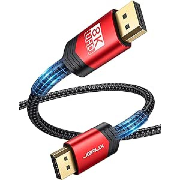 DisplayPort Cable 1.4 4.5 m, JSAUX 32.4 Gbps High Speed DP 1.4 8K @ 60Hz HDR, 4K @ 144Hz/120Hz, 2K @ 240Hz 165Hz 144Hz DSC 1.2, 3D Compatible with FreeSync and G-Sync Gaming Monitor Graphics Card