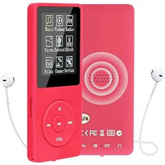 COVVY 16 GB plonas muzikos grotuvas, garso kokybė be nuostolių, žadintuvas, FM radijas, MP3 grotuvo atmintis Palaikoma iki 64 GB, pridedamos ausinės (raudonos)