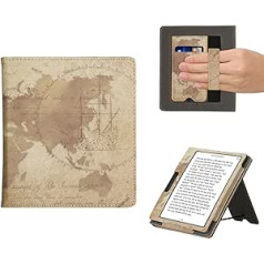 kwmobile Flip Cover saderīgs ar Onyx Boox Leaf 2 — futrālis ar rokas siksniņu Travel Vintage brūns gaiši brūns