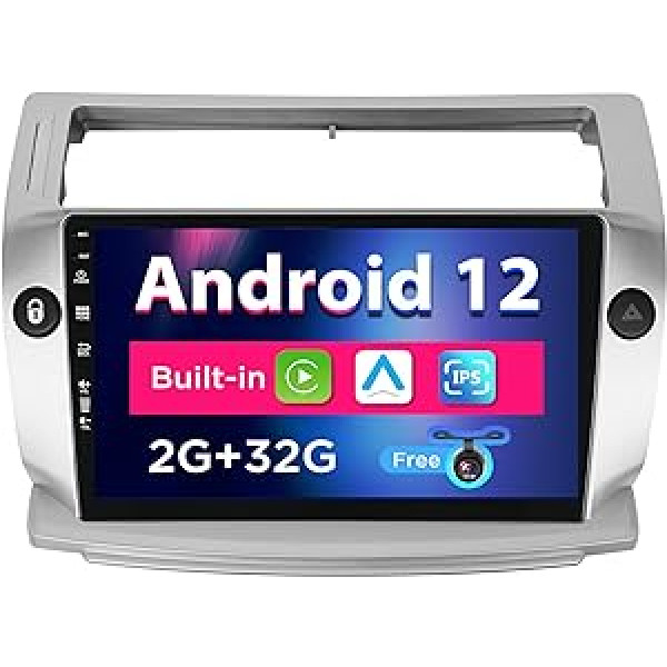 SXAUTO Android 12 IPS automašīnas radio priekš Citroen C4/C-Quatre/C-Triomphe (2004-2012) - Iebūvēta CarPlay/Android automašīna - Bezmaksas atpakaļgaitas kamera - 2G + 32G - Stūres vadība DAB Fast Boot - 2 DIN 9 collas