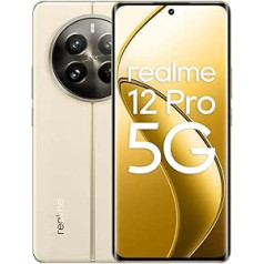 realme 12 Pro 5G viedtālrunis, 8 + 256 GB, Sony portreta kamera 2x optiskā tālummaiņa, IMX882 OIS kamera, 6,7 collu 120 Hz izliekts redzamības displejs, 67 W SUPERVOOC uzlāde, 5000 mAh cietais akumulators, bēšs