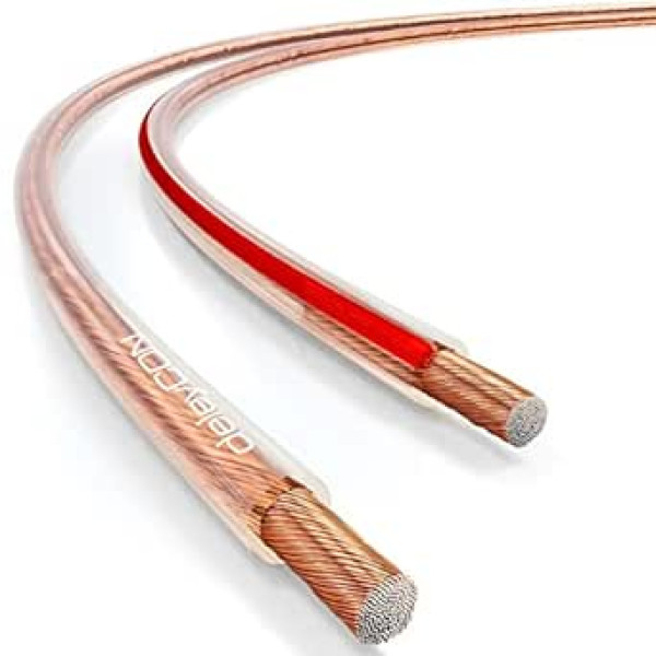 deleyCON 50 m skaļruņu kabelis 2 x 2,5 mm² ar vara pārklājumu alumīnija CCA polaritātes marķējums 2 x 50 x 0,25 mm savītas konstrukcijas PVO/CPR caurspīdīgs