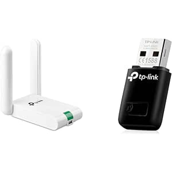 TP-Link TL-WN822N augsta pastiprinājuma WLAN zibatmiņas adapteris (līdz 300Mbps, WPS, ārējā augsta pastiprinājuma antena, ar USB pagarinājuma kabeli, atbalsta Windows, Mac OS) Balts un TL-WN823N WLAN USB zibatmiņas