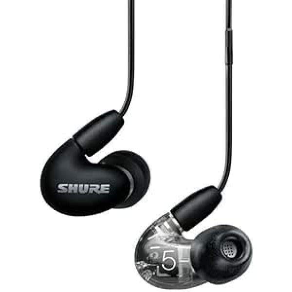 Shure AONIC 5 vadu skaņu izolējošas austiņas, augstas izšķirtspējas skaņa un dabiska basa reakcija, trīs draiveri, iebūvēti ausī, augsta kvalitāte, saderīgs ar Apple un Android ierīcēm — melns