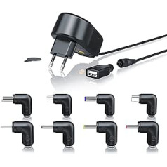 CSL universālais barošanas bloks universālais lādētājs 9 dažādi adapteru pielikumi, tostarp USB, mini un mikro USB 5–15 V DC Brīvi izvēlēta aizsardzība pret pārslodzi, pārspriegumu un īssavienojumu