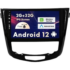 SXAUTO Android 12 IPS automašīnas radio, kas paredzēts Nissan X-Trail Qashqai J11 Rouge (2014-2018) - Iebūvēts CarPlay/Android Car - Bez kameras - 2G + 32G - Stūres vadība DAB Fast Boot WiFi - 2 DIN 10,1 collas