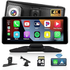 Hikity bezvadu CarPlay automašīnas radio ar 4K Dash kameru, 6,86 collu IPS skārienjutīgu displeju ar bezvadu Anroid automašīnas radio ar Bluetooth atpakaļgaitas kameru + 64G TF karti