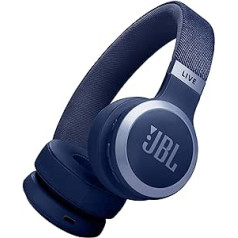 JBL Live 670 NC — Bluetooth uzliekamās austiņas ar adaptīvu trokšņu slāpēšanu — bezvadu austiņas Signature Sound un Voice Assistant — ilgstošs mūzikas baudījums līdz 65 stundām — zils