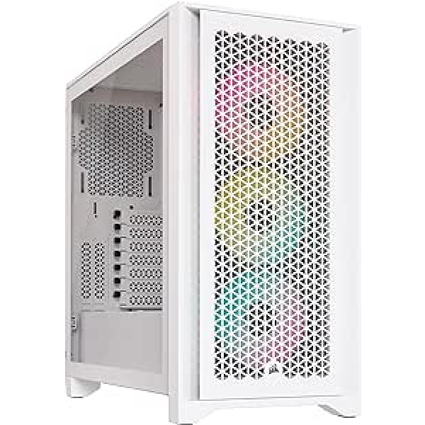 Corsair iCUE 4000D RGB Airflow Mid Tower korpuss, patiesi balts — 3 × AF120 RGB Elite ventilatori, iCUE Lighting Node PRO apgaismojuma vadība — augstas gaisa plūsmas konstrukcija — balts