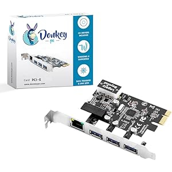 Donkey pc 3 portu adapteris USB 3.0 priekš PCI Express PCI Express PCI Express Pārveidojiet PCI portu uz vairāku portu PCI-E uz 3 portu USB 3.0 RJ45 1 Gbps