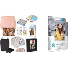 HP Sprocket pārnēsājamais tūlītējais fotoattēlu printeris, 2x3 collas, sarkans rozā 2x3%22premium cinka fotopapīrs (50 loksnes), saderīgs ar portatīvo Sprocket fotoattēlu printeri%22