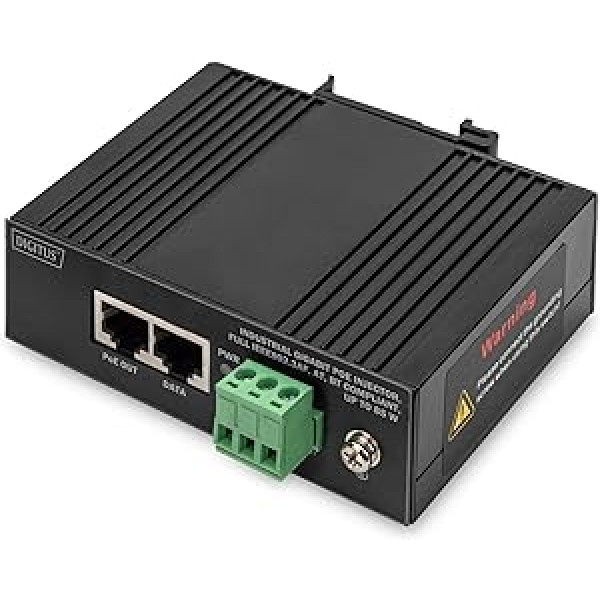 DIGITUS ASSMANN rūpnieciskais Gigabit Ethernet PoE inžektors - 85W - 10/100/1000 Mbps - 100 m diapazons - DIN sliedes stiprinājums - melns