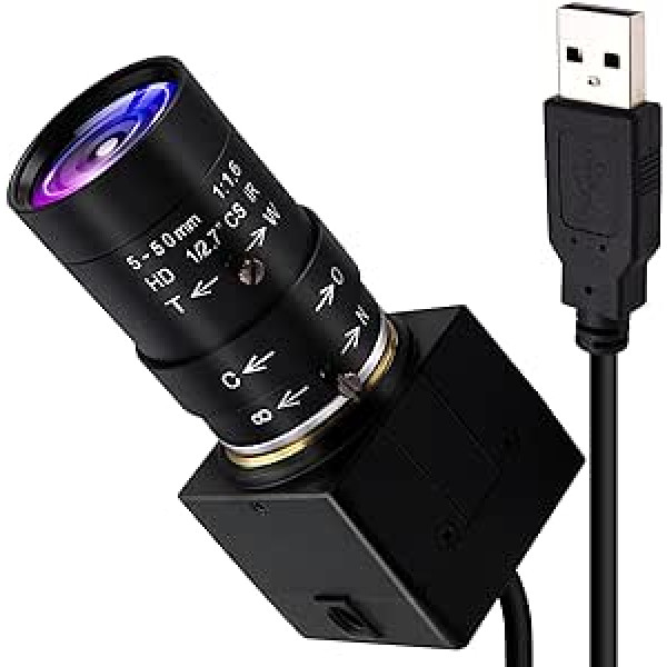 ELP tīmekļa kamera 8 MP, tīmekļa kameras HD 5–50 mm manuāls mainīga fokusa objektīvs, IMX179 sensors USB kamera PC galddators/klēpjdators HD 2448P tālummaiņas kamera, saderīga ar Mac/Windows/Linux/Android USB8MP02G-SFV (5-50)