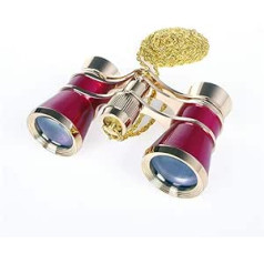 ANGEEK 3 x 25 Klasiski salokāmi Operas brilles Binokļi Metāla korpuss ar ķēdi Optiskā Lēca Teātra teleskops Retro dizains Sieviešu meitenes dāvanas (sarkans)