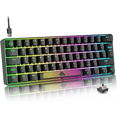 Apvienotās Karalistes izkārtojums 60% mehāniskā spēļu tastatūra, brūns slēdzis, mini 62 taustiņi, USB C, RGB fona apgaismojuma efekti Rainbow LED gaisma, savietojams ar datora kalkulatoru Windows/klēpjdators/PS4 — melns