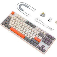 ATTACK SHARK K87 mehāniskā tastatūra TKL 87 taustiņi ar karstās maiņas mini Bluetooth spēļu tastatūru ar RGB fona apgaismojumu, tinumu C tipa kabelis, dzeltens slēdzis, uzlādējams 3000 mAh akumulators