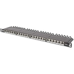 DIGITUS Patchpanel - 19-Zoll - Cat-6A - 24-Port RJ45 - Geschirmt - LSA Patch-Feld - Rack-Montage 0,5HE - Schwarz