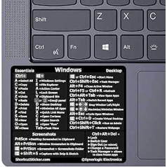 SYNERLOGIC Windows PC atsauces tastatūras īsinājumtaustiņu vinila uzlīme, laminēta, bez līmes, jebkuram PC klēpjdatoram vai galddatoram LG: 3,5 x 2,95 collas (melns, iepakojumā 10)