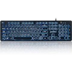 Perixx PERIBOARD-317R USB vadu tastatūra aizmugurgaismojums ar lieliem burtiem balti izgaismoti LED stilīgi apaļie taustiņvāciņi — ASV angļu 12010