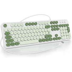 SOLIDEE Membrane Keyboard 100%, Retro Typewriter Keyboard, Full Size, 104 Keys, USB Wired with Round Keycaps, Slim Wired Membrane Keyboard, for PC/Win/Mac/Laptop (GT108 Matcha)