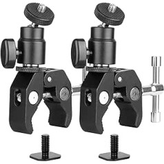 Chromlives 2 Pieces Super Clamp Tripod Set with 1/4 Inch 3/8 Inch Holes Clamp Tripod with Ball Head Metal Super Clamp Adjustable Tripod Clamp for Cameras Flash Light Tripod DV Monitor LED Lights