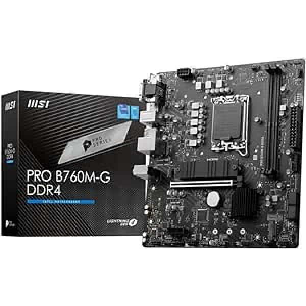 MSI PRO B760M-G DDR4 pagrindinė plokštė, Micro-ATX – palaiko 12 ir 13 kartos „Intel“ pagrindinius procesorius, LGA 1700 – DDR4 atminties padidinimas 4800+MHz/OC, PCIe 4.0 x16 lizdas, M.2 Gen4 lizdai, 25G LAN.