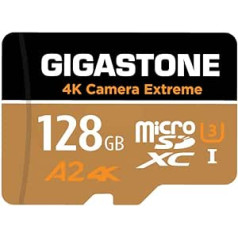 [5 gadu bezmaksas datu atkopšana] Gigastone 4K Camera Extreme 128GB MicroSDXC atmiņas karte un SD adapteris, saderīgs ar GoPro slēdzi, ātrums 100 MB/s, A2 U3 V30 Micro SD karte