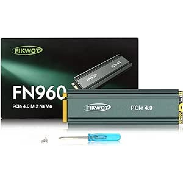 Fikwot FN960 2TB M.2 2280 PCIe Gen4 x4 NVMe 1.4 iekšējais cietvielu disks ar dzesētāju — līdz 5000 MB/s, dinamiska SLC kešatmiņa, saderīgs PS5 iekšējais SSD