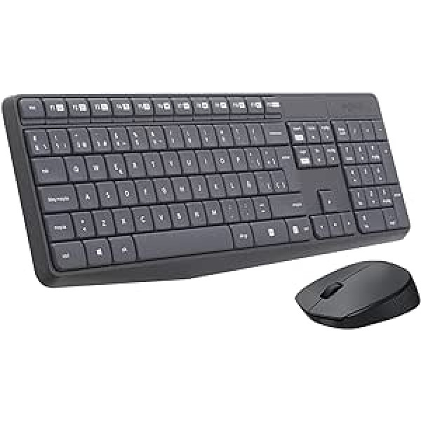 Logitech MK235 tastatūras un peles kombinācija operētājsistēmai Windows, 2,4 GHz ar nano USB uztvērēju, bezvadu pele, 15 funkciju taustiņi, 3 gadu akumulators, dators/klēpjdators, spāņu QWERTY izkārtojums