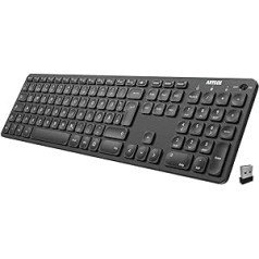 Arteck bezvadu tastatūra, vācu QWERTZ izkārtojums, uzlādējams USB ports 2,4 GHz bezvadu tastatūra ar multivides taustiņiem, saderīga ar datoru, datoru, piezīmjdatoru, klēpjdatoru, Windows 11, 10, 8